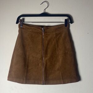 Wilfred Tan Suede Mini Skirt with Zipper